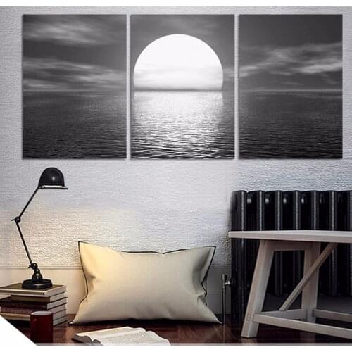 HD Canvas Art Wall Painting For Living Room Home Decor 3 Pieces Moon on Sea Landscape