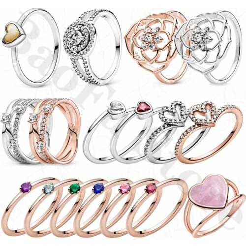 BaoFu New 925 Sterling Silver Rose Gold Ring with Red Rose Ray Zircon, Suitable for Original Ladies' Engagement Jewelry