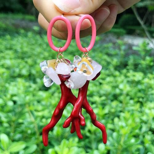 KOMI 3 Colors Boho Acrylic Coral Turquoises Rose Quartzs lapis lazuli Charm Statement Earrings Colorful Woman Dangle Earrings