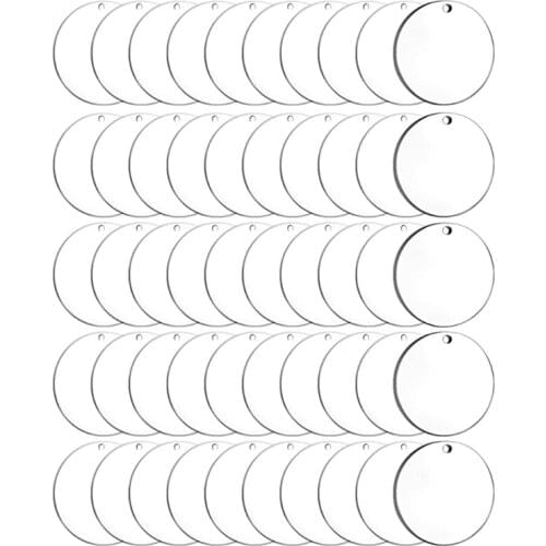 L93F 50Pcs Acrylic Circle Blanks Clear Acrylic Rounds with Hole 2 Inch Acrylic Blank for Keychain Pendant DIY Jewelry Making