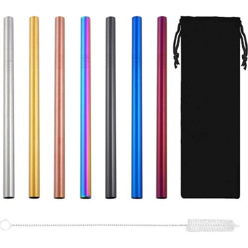 Reusable Metal Drinking Straws 304 Stainless Steel Straw for Cup Straight Straw Cleaning Brush Velvet Pouch Bar Party Accessory