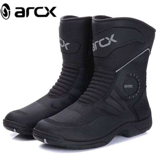ARCX Motorcycle Boots Genuine Cow Leather Waterproof Motocross Boots Black Men Motorcycle Racing Mid-Calf Shoes L60627