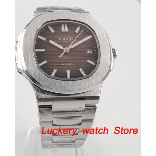 The New 39mm bliger brown dial luminous mens watch saphire glass Automatic wrist watch-BA148