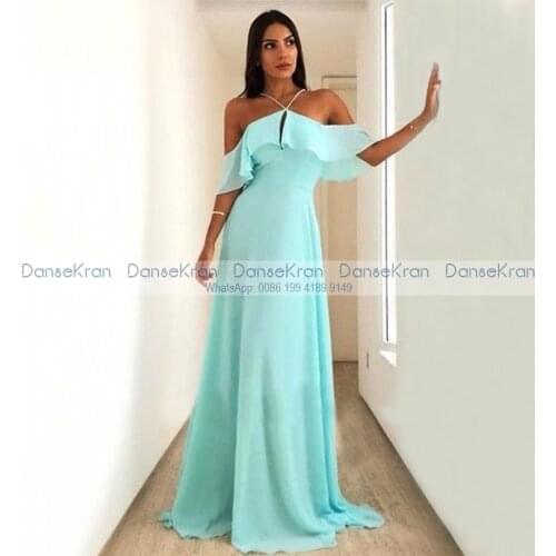 Mint Green Prom Dress Wedding Party Dresses Cold Shoulder A-Line Long Chiffon Formal Evening Dresses robe de soirée de mariage