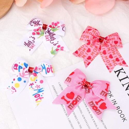 New Fashion Mothers Day Printing Bow Hair Clips For Girls Children Letter Bowknot Kids Hairpins 2021 Hair Accessories Headwear