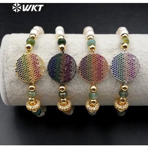 MB061 Wholesale unique egg shape charm bracelet pearls breads round bracelet with cubic zircon bracelet in adjustable size gift