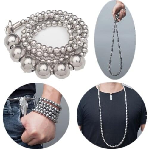 Titanium Steel Necklace Buddha Bead Bracelet Stainless Steel Fitness Whip Self-defense Weapon Chains Bracelets EDC Outdoor Tool