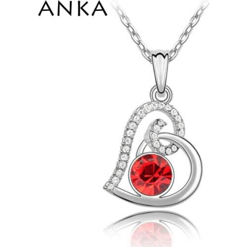 ANKA fashion high quality sweet heart shape jewelry necklace colorful crystal rhodium plated charm pendant necklace #85722
