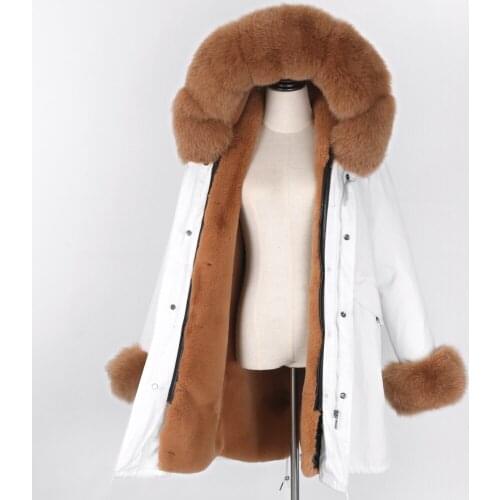 Real Fur Coat Long Winter Jacket Women White Parka 2021 New Faux Rabbit Fur Liner Thick Warm Outerwear Plus Size