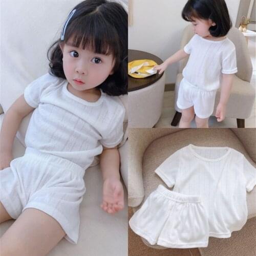 Girl Boys Pajamas Suits Kids Baby 2021 White Spring Summer Nightclothes Nightgowns Sleepwear Pajamas Sets Children Clothing