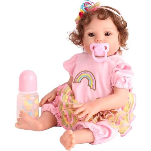 Full Body Silicone Vinyl bebes Reborn Dolls Realistic 18 inch New Born babies wear Stripe Rompers Bonecas Rebron Gift