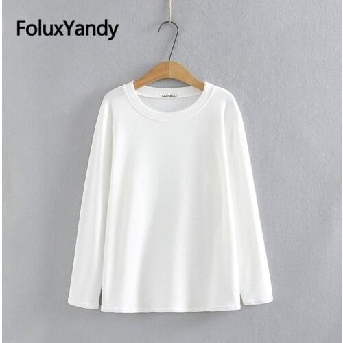 Casual Autumn Tops Plus Size Women T-shirts Loose Solid Long Sleeve Tops Tees 3XL 4XL KKFY5664