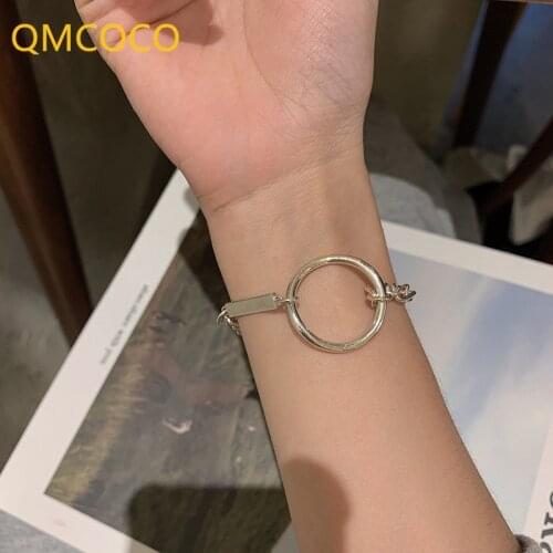 QMCOCO 2021 New 925 Silver Chain Bracelet Fashion Vintage Punk Hollow Out Circle Bangles Party Jewelry Gifts For Women