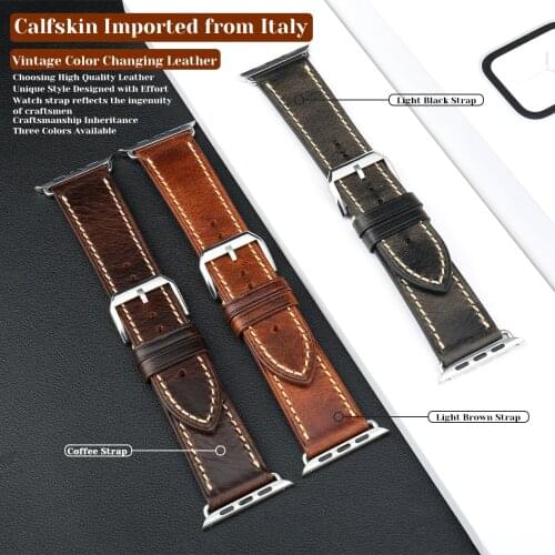 MAIKES Retro Style Designer Oil Waxed Leather Strap for Apple Watch Band Hermes 44mm 40 42mm 38 iWatch Strap Bands 6 SE 5 4 3 2