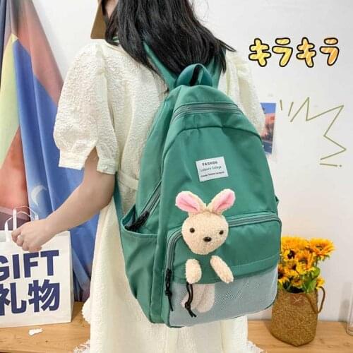 Korean School Trend Backpack Womens Students Simple Backpacks For Girls Cute Female Bags Large Capacity Solid Color Schoolbag