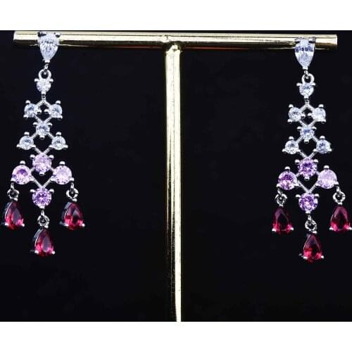 2021 New Personality And Fashion Temperament Palace Baroque Water Drop Ruby Leaves Tassels Drop Earring For Women Jewelry 2021