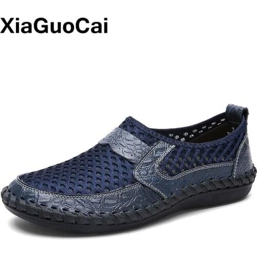 Spring Summer Men Loafers Casual Breathable Mesh Shoes Large Size Slip-on British Hollow Outdoor Lazy Mans Walking Footwear