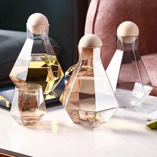 Diamond Shaped Glass Kettle with Natural Wooden Ball Cap Clear Water Kettle Juice Drink Can Household Wine Cup Drink Dispenser
