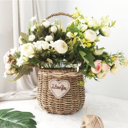 Bride Flores Wedding Mini Bouquet Real Touch Tea Rose Artificial Silk Flower Leaf Home Wedding Decoration Fake Peony Flowers