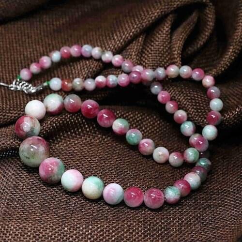 Vintage multicolor pink chalcedony jades stone 6-14mm round beads tower Semi-precious chain necklace trendy jewelry 18inch B1482