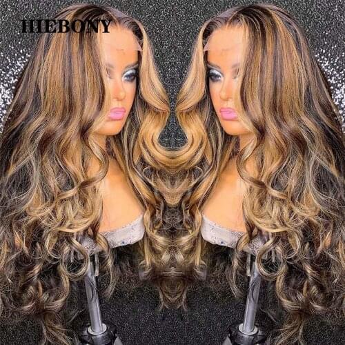 Highlight 4/27 Lace Front Human Hair Wigs with Baby Hair Brazilian Loose Wave 13x6 Highlight Wavy Lace Front Wigs Bleached Knots