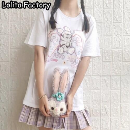 Women Harajuku Kawaii Short Sleeve T-shirt Summer Tops Studend E-sports girl game over Tees Gothic lolita cosplay Clothes T133