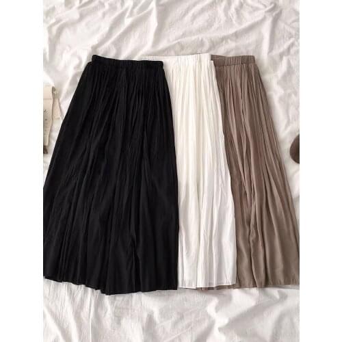 2021 Spring Summer Women Pleated Skirts Casual Solid Color Vintage All-match Skirts Ladies Streetwear High Quality Faldas Mujer