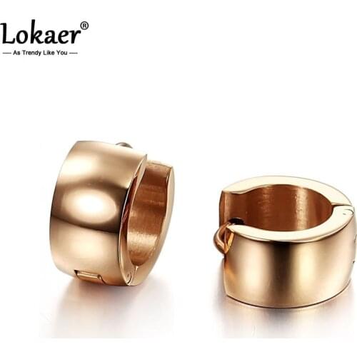 Lokaer 7mm Width Glossy Stainless Steel Hoop Earrings Jewelry For Women Girls Rose Gold Anniversary Earrings Pendientes E17105