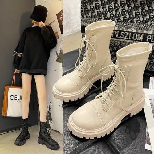 Martin boots womens 2021 thick-soled short tube autumn and winter thick-heeled round toe British style womens motorcycle boots