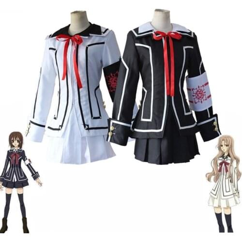 Women Anime Vampire Knight Cosplay Costume Yuki Day Night Class Uniform Girls Cross Black white Jacket Shirt Dress Armband