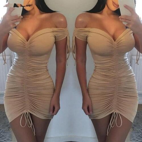 Summer Sexy Cool Lady Femme Womens Bandage Hot Solid Club Slim Skinny Bodycon Party Elegant Short Off Sleeve Vestido Dress