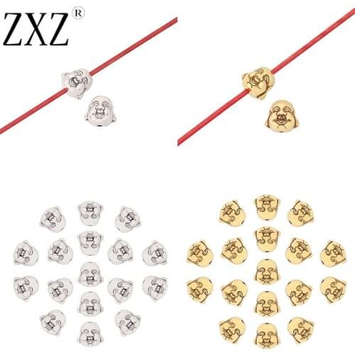 ZXZ 20pcs Tibetan Silver/Gold Tone 3D Buddha Head Spacer Beads 2 Sided for Bracelet DIY Jewelry Making Accessories