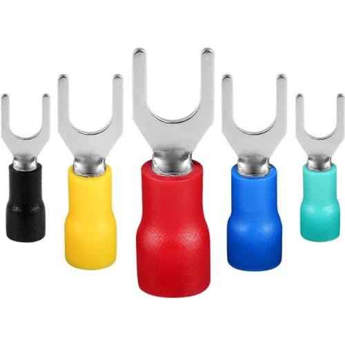 100pcs SV Crimp Terminal Spade Fork Connector Kit Wire Copper Crimp Connector Insulated Cord Pin End Terminal SV1.25-3 SV2-4