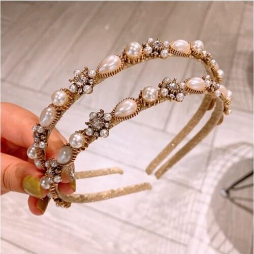 2020 Vintage Rhinestone Pearl Bezel Hairband Women Hoop Hair Clips Accessories Girls Headband Opaska Do Wlosow Headwear
