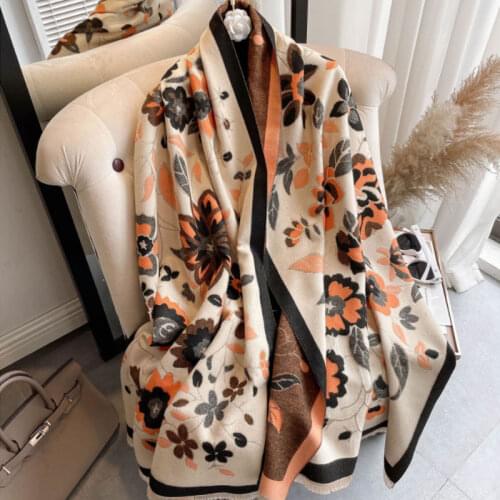 2021 Brand Winter Hijab Scarf Women Luxury Cashmere Pashmina Fashion Floral Female Shawl Long Warm Scarves Lady Bandana
