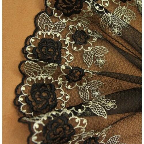 27CM Width Black Golden Embroidered Rose Flower Lace Fabric Ribbon Curtains Dress Lace Trim Sewing Material Guipure Decor