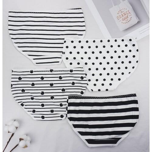 5 Pcs Lot Women Underwear Lingerie Femme Nordic Minimalist Style Pack of Panties Cotten Briefs for Ladies Polka Dot Stripe
