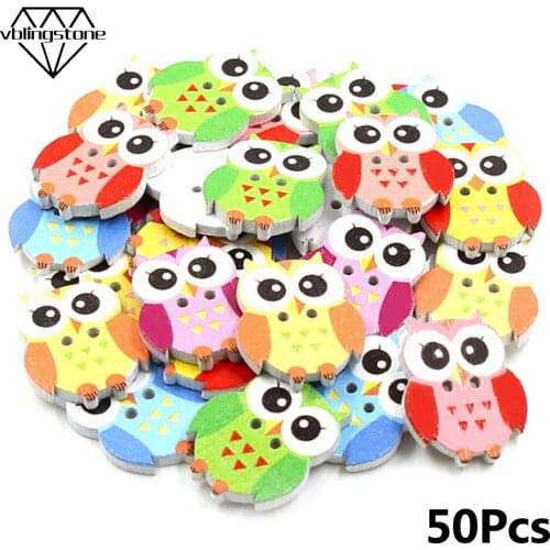 50Pcs Fancy Buttons 2 Hole Owl Wooden Buttons For Clothes Mixed Color Shape Sewing Button For DIY Crafts Scrapbooking Decoration