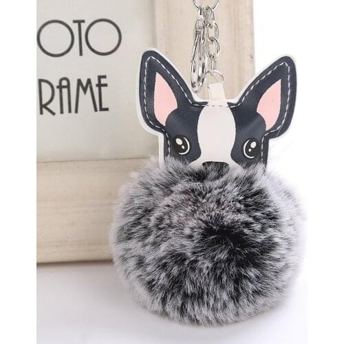 Cat Fluffy Fur Ball Key Chain Lovely Dog Cartoon Owl Soft Pompom Animal Tail Fur Ball Auto Pearl Keychain Women Key Ring Gifts