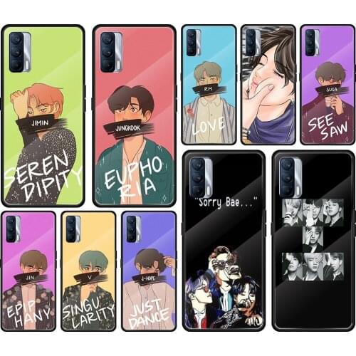 Rap Rm Jimin Jin Suga J Hope V Tempered Glass Cover For Realme 7 7i XT C3 6 5 Pro for OPPO A9 2020 A52 Find X2 Lite Phone Case