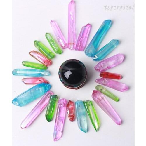 Colored Quartz Point and Obsidian Ball Mineral Decorative Crystal