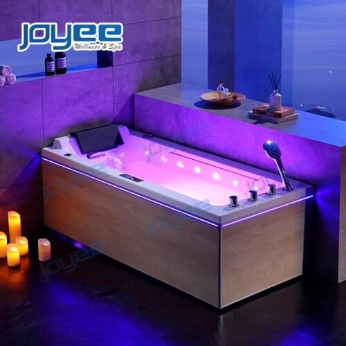 JOYEE Classic Design Pure White 1 Person Whirlpool Bathtub Spa Tub Air Bubble Massage Bath with Waterfall and LED Lights