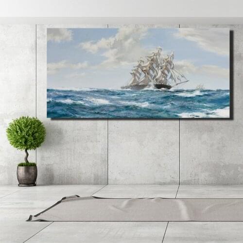 Size 60X120CM-Boat In the Sea Canvas Paintings-Unframed Seascape Wall Art Home Decor Canvas-Cuadros Posters Drop Shipping