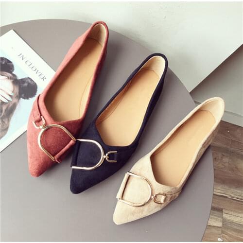 Classic Casual Shoes Woman Metal Decoration Pointed Toe Shallow Flats Slip On Office Career Cozy Women Shoes Spring Footwear