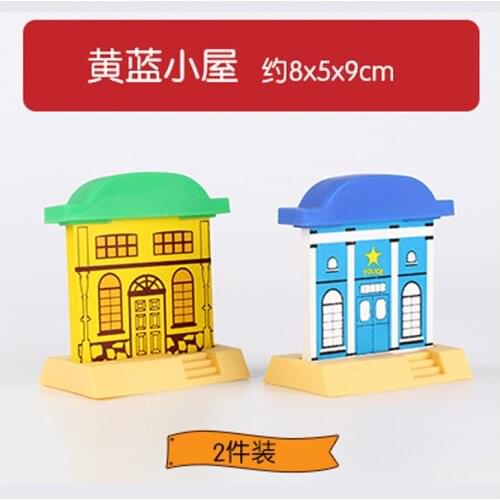Free Shipping Yellow and Blue Cabin Combination Wooden Track Scene Accessories Suitable for Wooden Train Track Scene Toys
