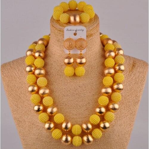 24inches yellow costume necklace fashion jewelry set simulated pearl nigerian wedding african beads jewelry sets FZZ76