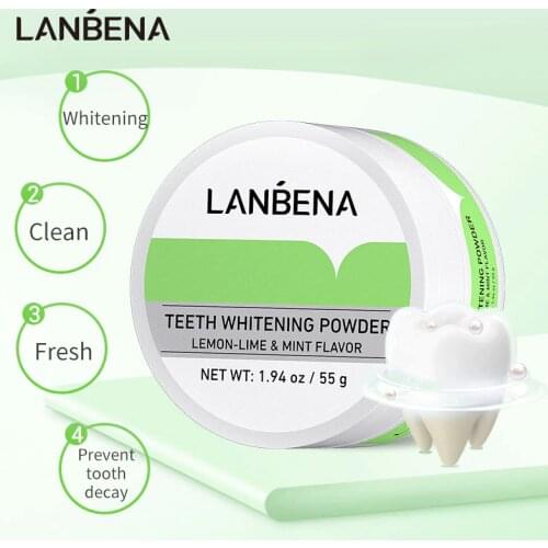 LANBENA Teeth Whitening Powder Tangy Lemon Lime Hygiene Dental Tooth Cleaning Remove Tartar Safe Protect Bright Teeth Oral Care