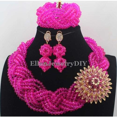 Fashion African Beads Jewelry Set nigerian wedding bridal Crystal Beaded Necklace Set African style Statement jewelry set W13012
