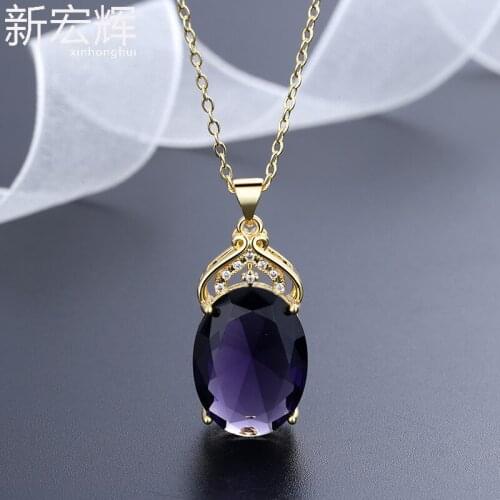 Fashion Luxury Set Zircon Amethyst Pendant Necklace Charm Womens Banquet Jewelry Accessories Girl Necklace Clavicle Chain