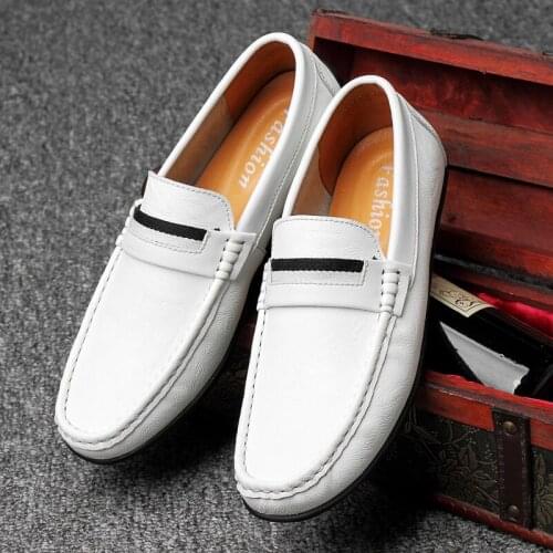 Mens casual shoes luxury brand leather mens loafers moccasins comfortable breathable non-slip driving shoes large size 45
